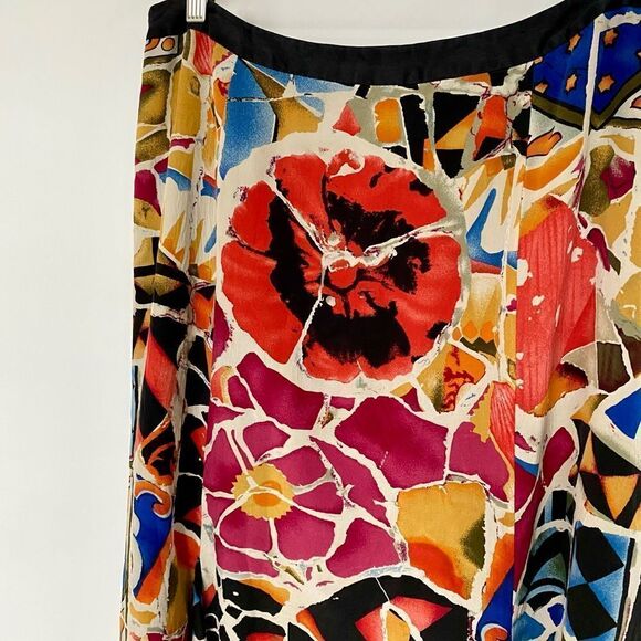 Peter Nygard Women’s Silk Multicolor Geometric Boho Lined Skirt, Size 14 - Picture 5 of 8